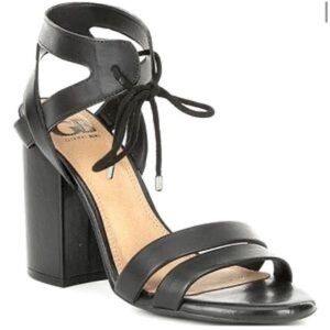 Gianni Bini Black Block Heel Sandals with Ankle Ties
